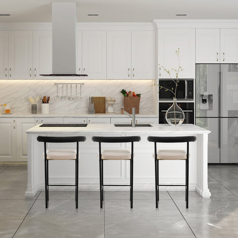 Cedric Bar Stool W/ High-density Foam Upholstered In PU Leather Sturdy Iron Frame In Black And Beige