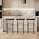 Cedric Bar Stool W/ High-density Foam Upholstered In PU Leather Sturdy Iron Frame In Black And Beige