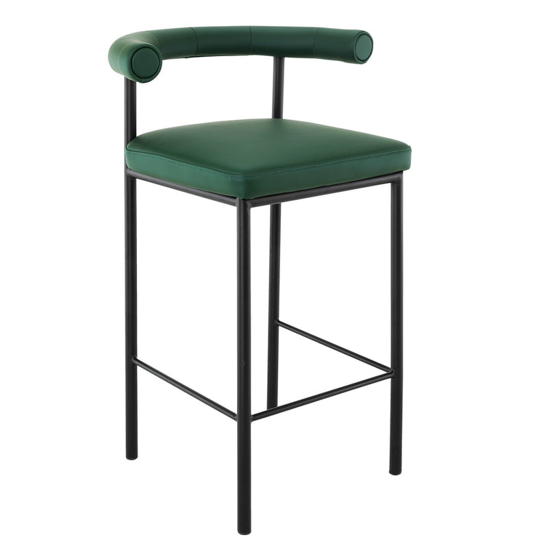 Cedric Bar Stool W/ High-density Foam Upholstered In Pu Leather Sturdy Iron Frame Green