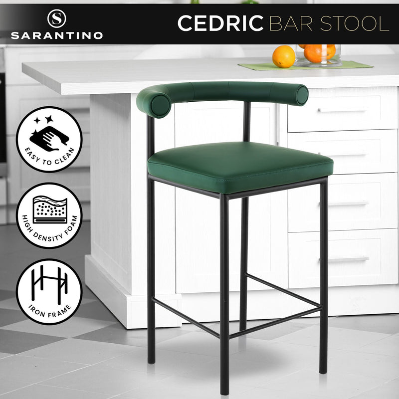 Cedric Bar Stool W/ High-density Foam Upholstered In Pu Leather Sturdy Iron Frame Green