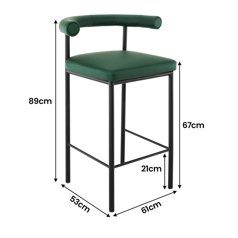 Cedric Bar Stool W/ High-density Foam Upholstered In Pu Leather Sturdy Iron Frame Green