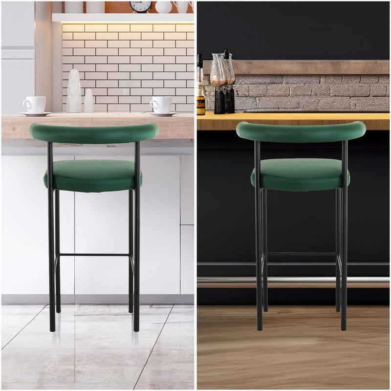 Cedric Bar Stool W/ High-density Foam Upholstered In Pu Leather Sturdy Iron Frame Green