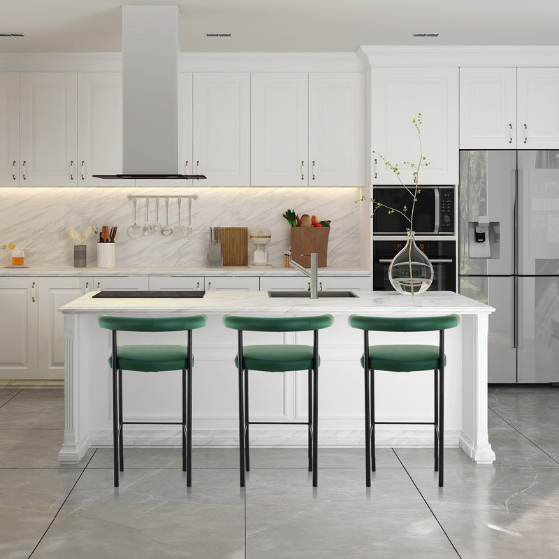 Cedric Bar Stool W/ High-density Foam Upholstered In Pu Leather Sturdy Iron Frame Green