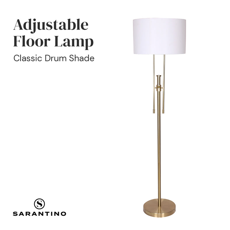 Sarantino Brushed Gold Height-Adjustable Metal Floor Lamp