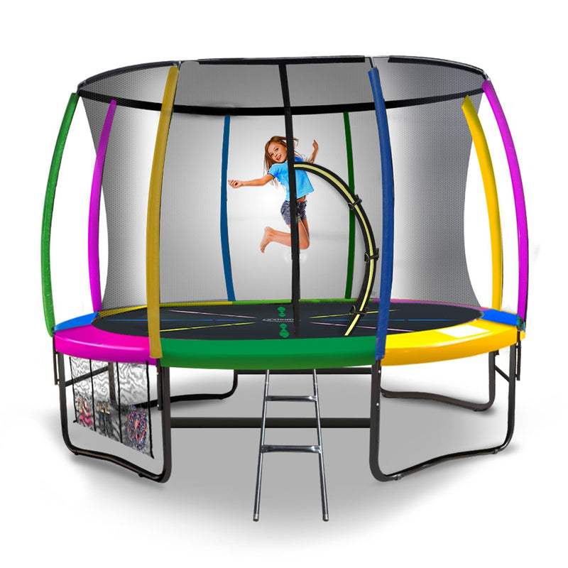 Kahuna 8ft Outdoor Rainbow Trampoline For Kids And Children Suited For Fitness Exercise Gymnastics With Safety Enclosure