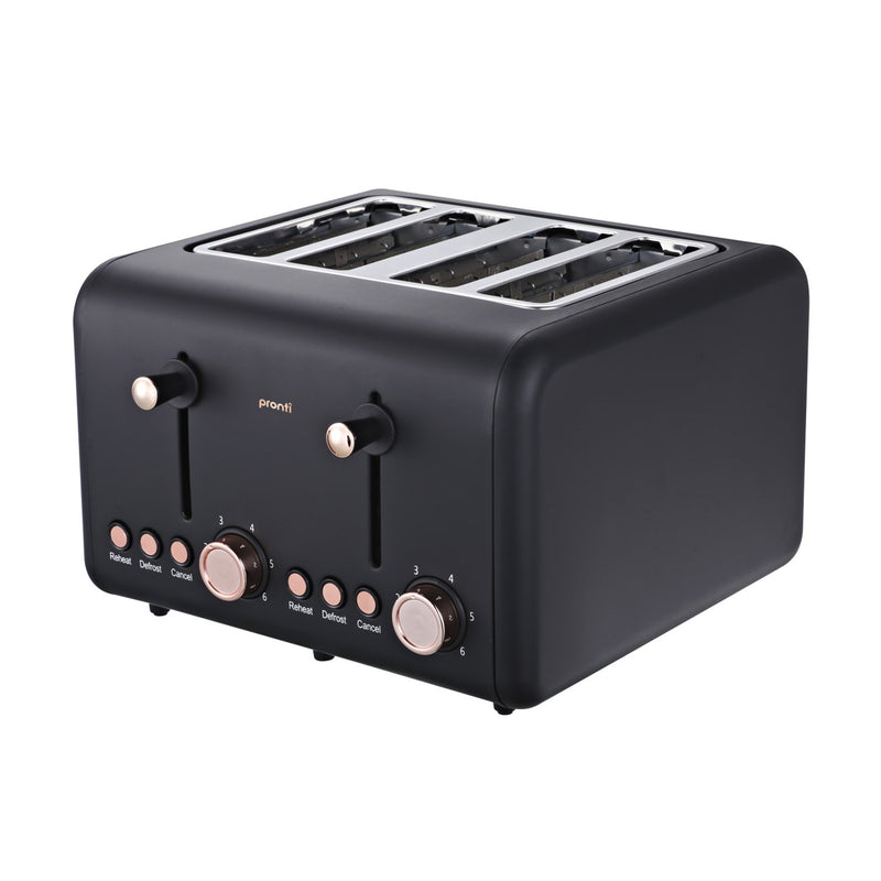 Pronti 4 Slice Toaster Rose Trim Collection - Black