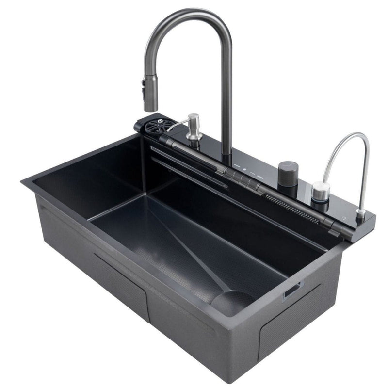 80x45cm Integrated Waterfall Kitchen Sink - Stainless Steel Water Filter Cup Washer