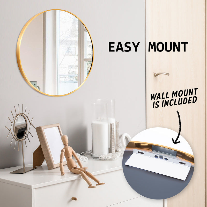 Wall Mirror Round Aluminum Frame Bathroom 50cm GOLD