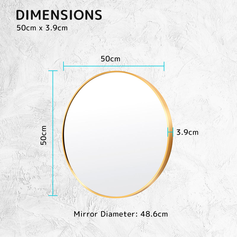 Wall Mirror Round Aluminum Frame Bathroom 50cm GOLD