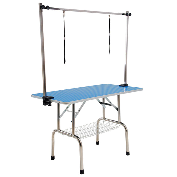 Paw Mate Pet Grooming Salon Table Dual 120cm Adjustable Foldable Mobile for Commercial BLUE