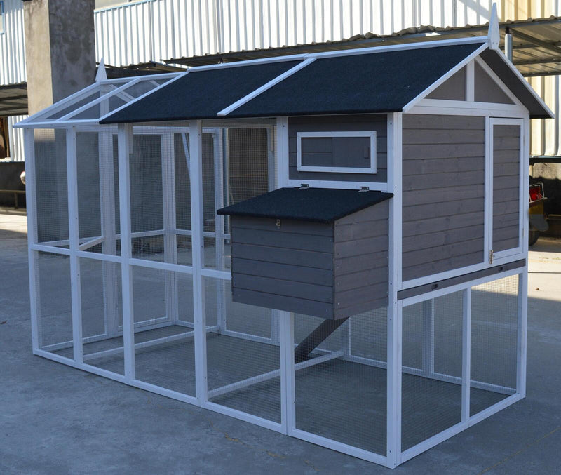 Grey XXL Chicken Coop Rabbit Guinea Pig Hutch Ferret Hen Cat Bird House