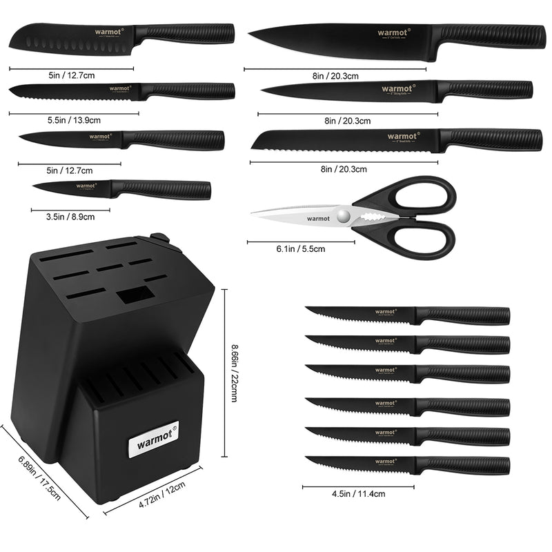 Warmot 15-Piece Ultra Sharp German Stainless Chef Knife Set with Sharpener Block (826)