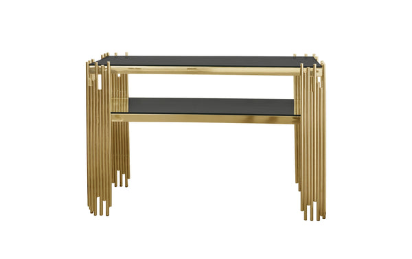 Chelsea Gold Console Table - Black Glass