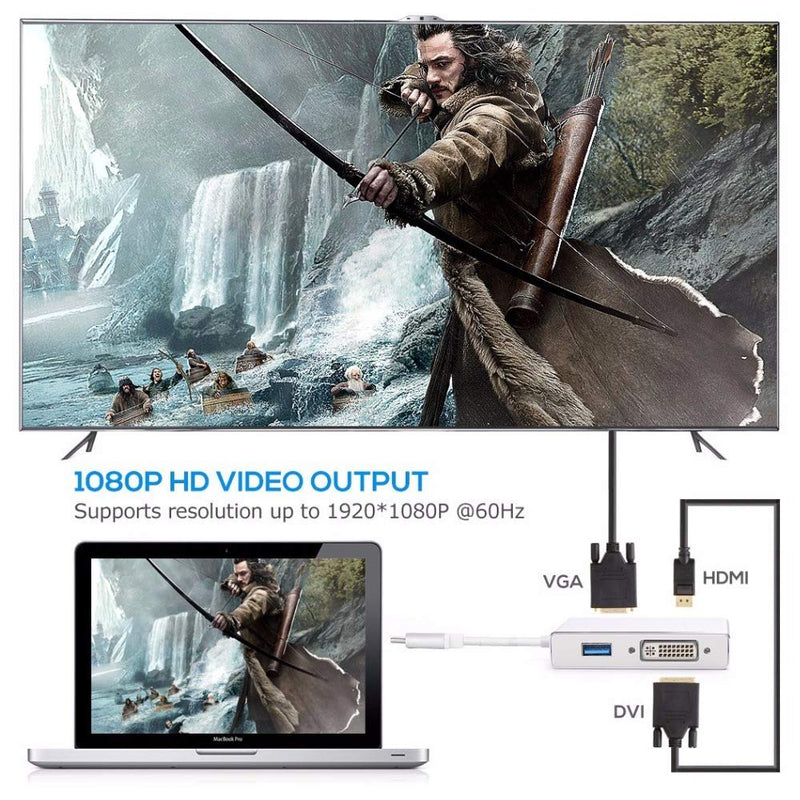 4in1 USB 3.1 Type-C Hub to HDMI Video Adapter 4K Male to Female Converter