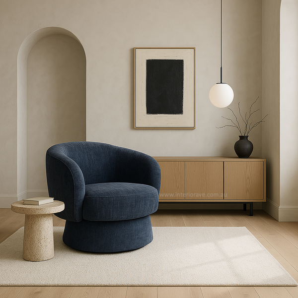 Swivel Armchair – Chenille Denim Blue