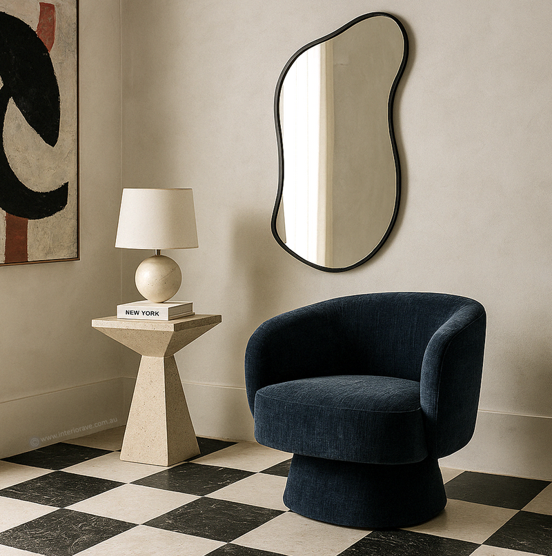 Swivel Armchair – Chenille Denim Blue