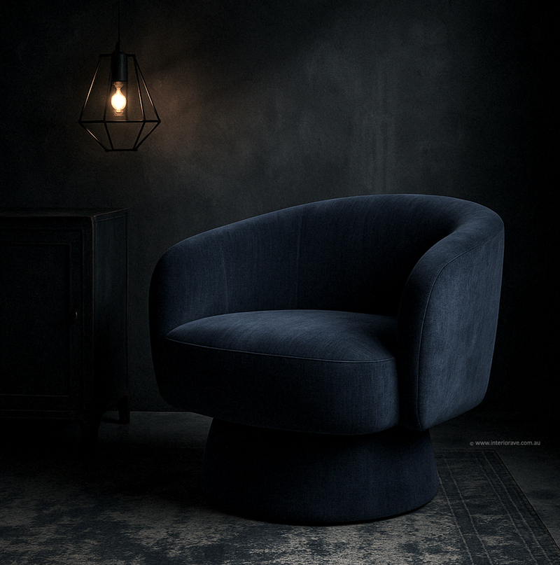 Swivel Armchair – Chenille Denim Blue