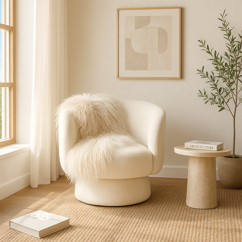 Swivel Armchair – Chenille Pearl White