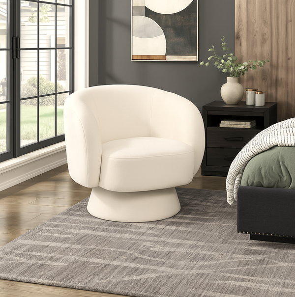 Swivel Armchair – Chenille Pearl White
