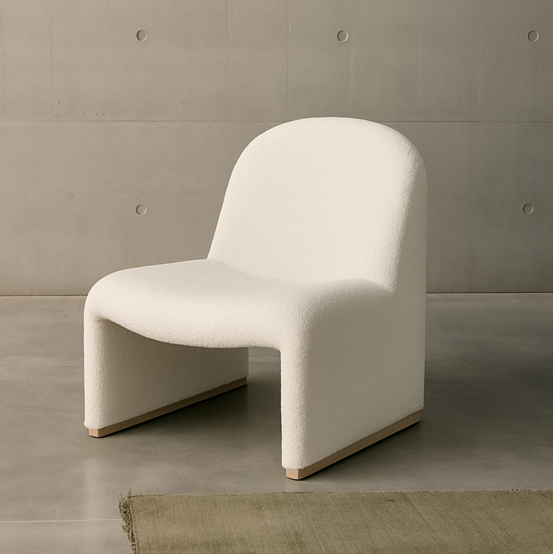 Curved Boucle Armchair – Sculptural White