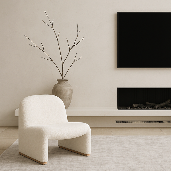 Curved Boucle Armchair – Sculptural White