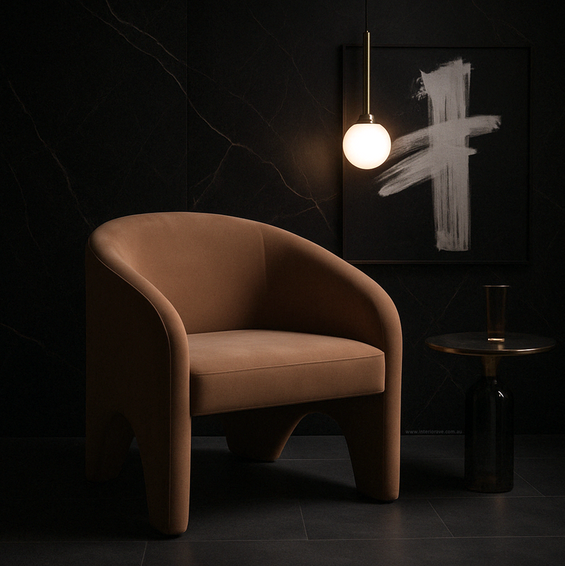 Sculptural Accent Chair – Velvet Chocolate
