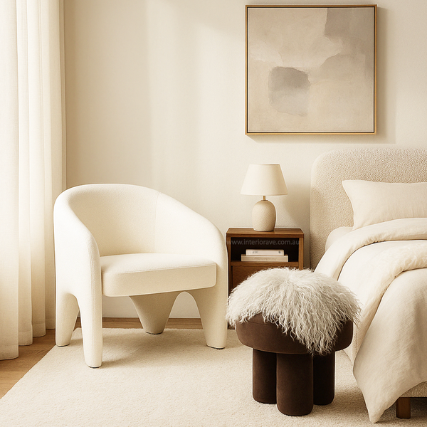 Sculptural Accent Chair – White Chenille