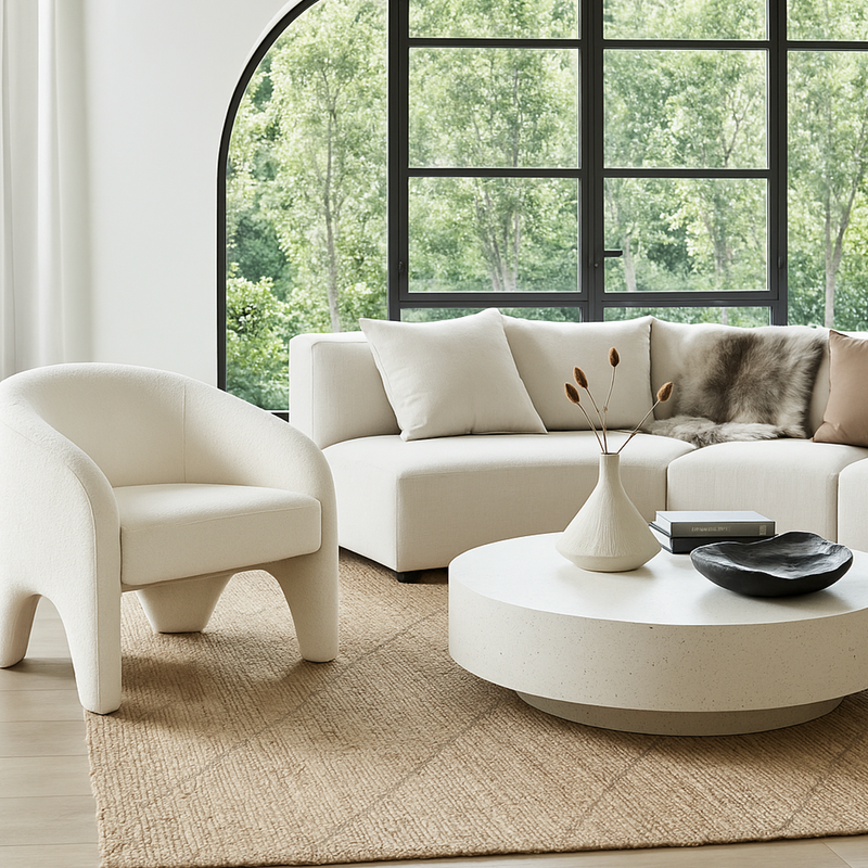 Sculptural Accent Chair – White Chenille