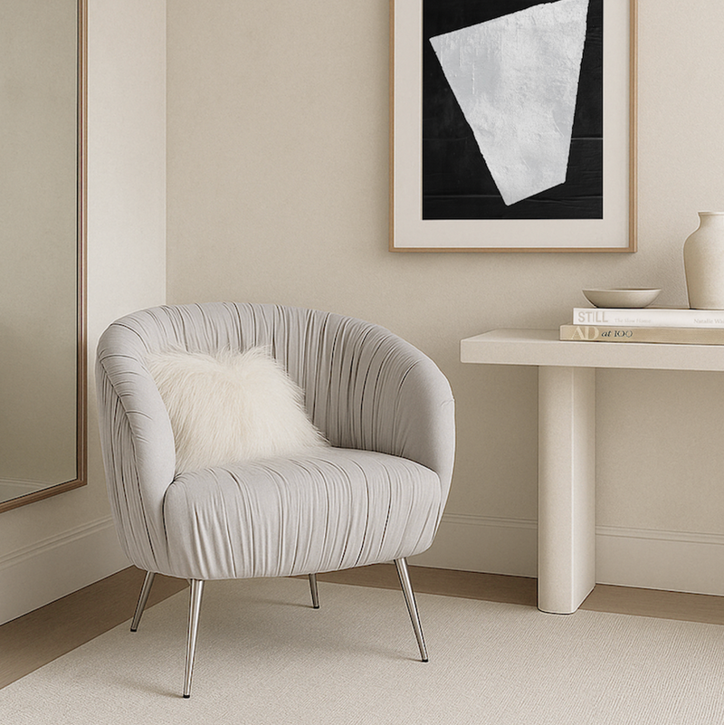 Pleated Velvet Accent Chair – Pearl Grey