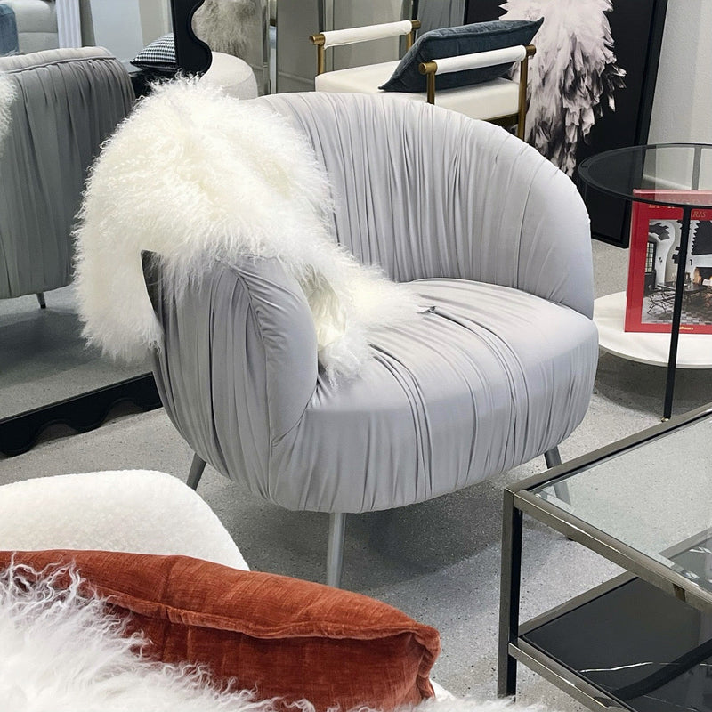 Pleated Velvet Accent Chair – Pearl Grey