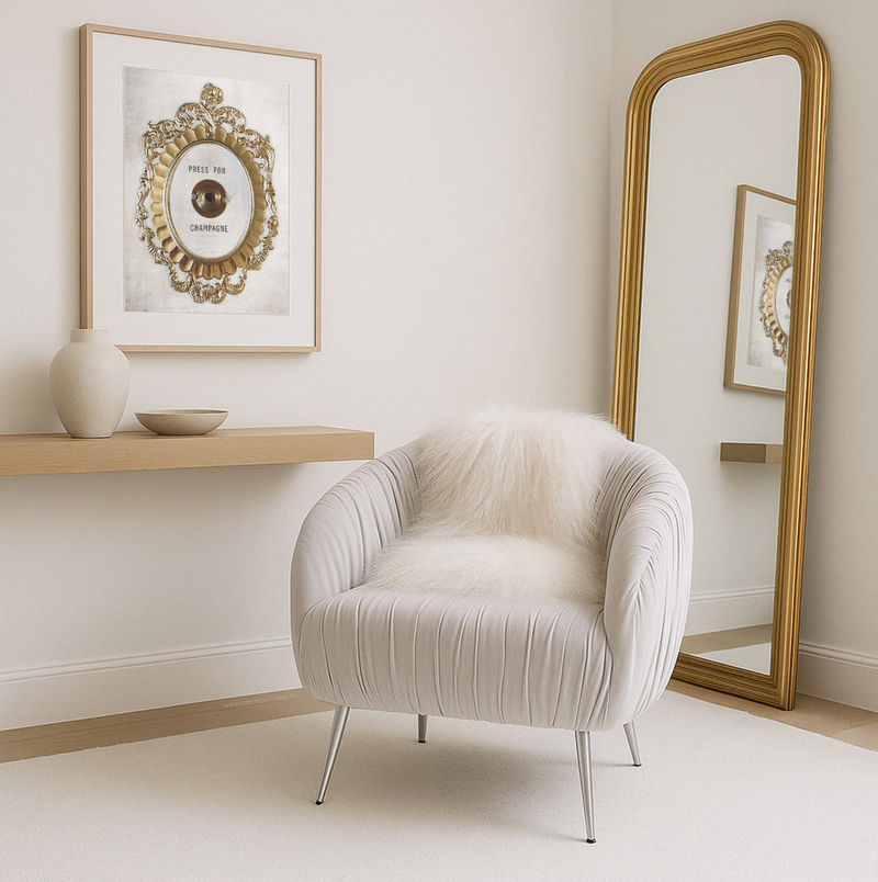 Pleated Velvet Accent Chair – Pearl Grey