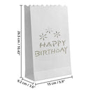 50 Pack White Happy Birthday Luminary Paper Candle Tea Light Lantern Bags Garden Anniversary Birthday Night Decorations Evening Party