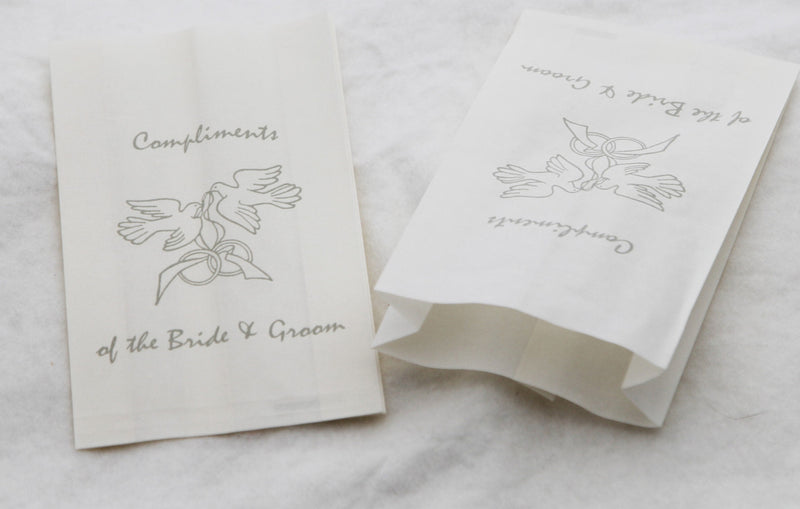 100 Pack Wedding Cake Bags Greaseproof Wax Paper Slice Take Home Favour Silver Doves
