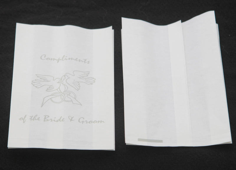 100 Pack Wedding Cake Bags Greaseproof Wax Paper Slice Take Home Favour Silver Doves