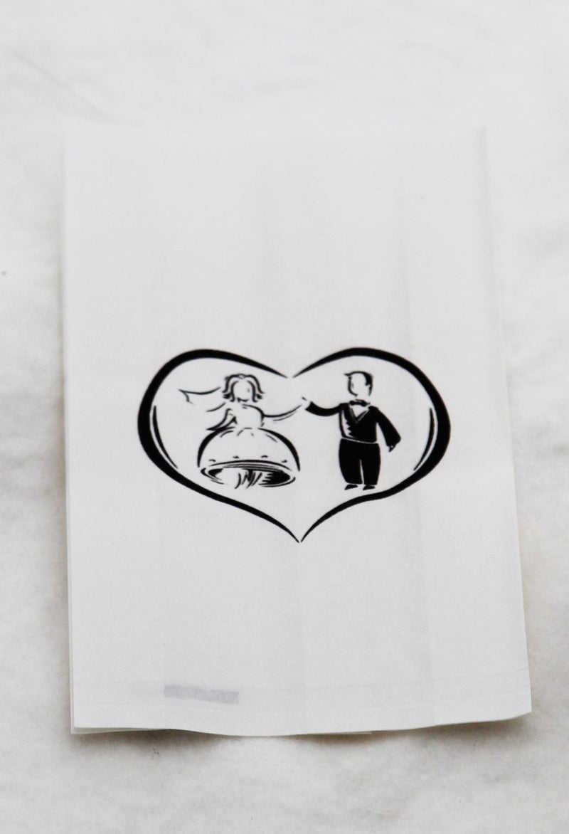 100 Pack Wedding Cake Bags Greaseproof Wax Paper Slice Take Home Favour Bride Groom in Heart
