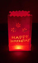 100 Pack Red Happy Birthday Luminary Paper Candle Tea Light Lantern Bags Garden Anniversary Birthday Night Decorations Evening Party