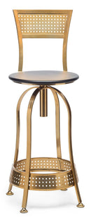 Gold Black Swivel Kitchen Bar Stool Chair with High Back in Netted Design Frame