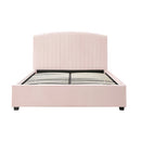 Camelia Queen Size Bed Frame Pink Velvet Upholstery High Headboard Quality Slats Metal Structure