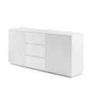 Buffet Ceramic Table Top MDF Cabinet Storage Stainless Steel In White
