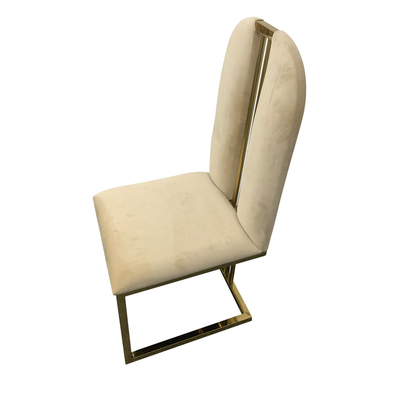 2X Dining Chair Stainless Gold Frame & Seat Beige Fabric