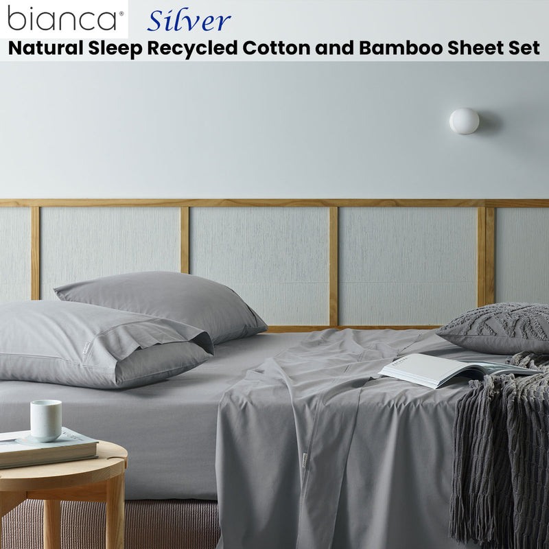 Bianca Natural Sleep Recycled Cotton and Bamboo Sheet Set Silver Double