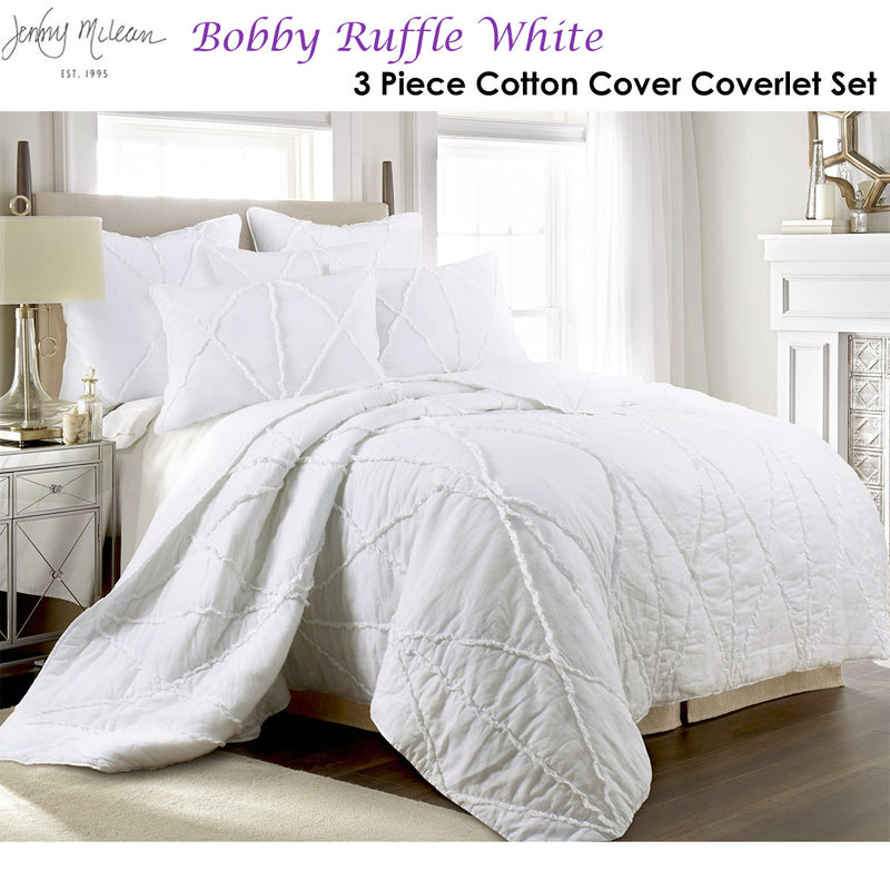 Jenny Mclean Bobby Ruffle White 3 Piece Coverlet Set Super King