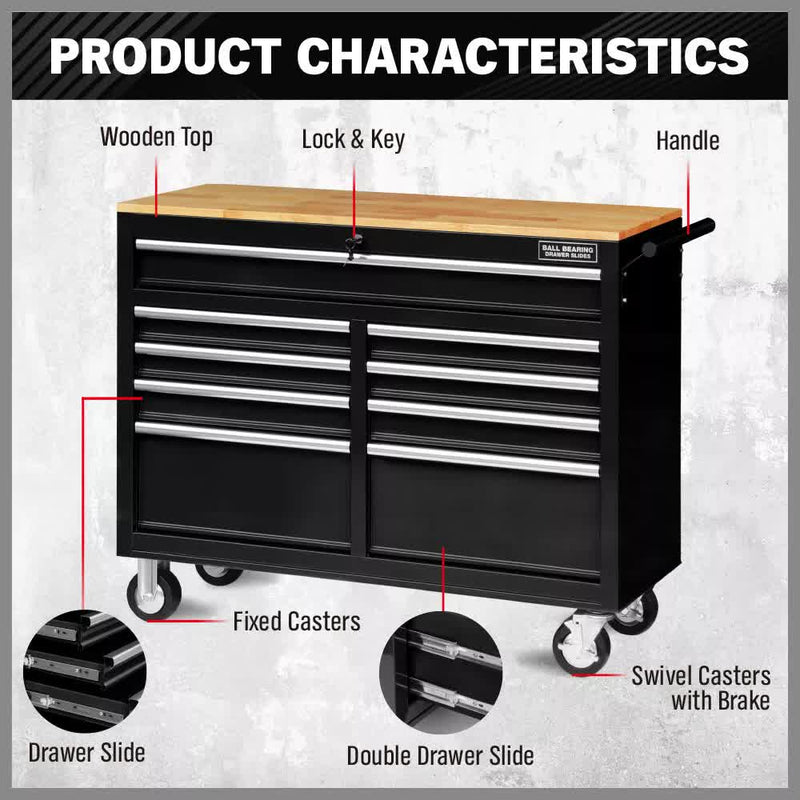 9 Drawer Tool Box Chest Cabinet Trolley