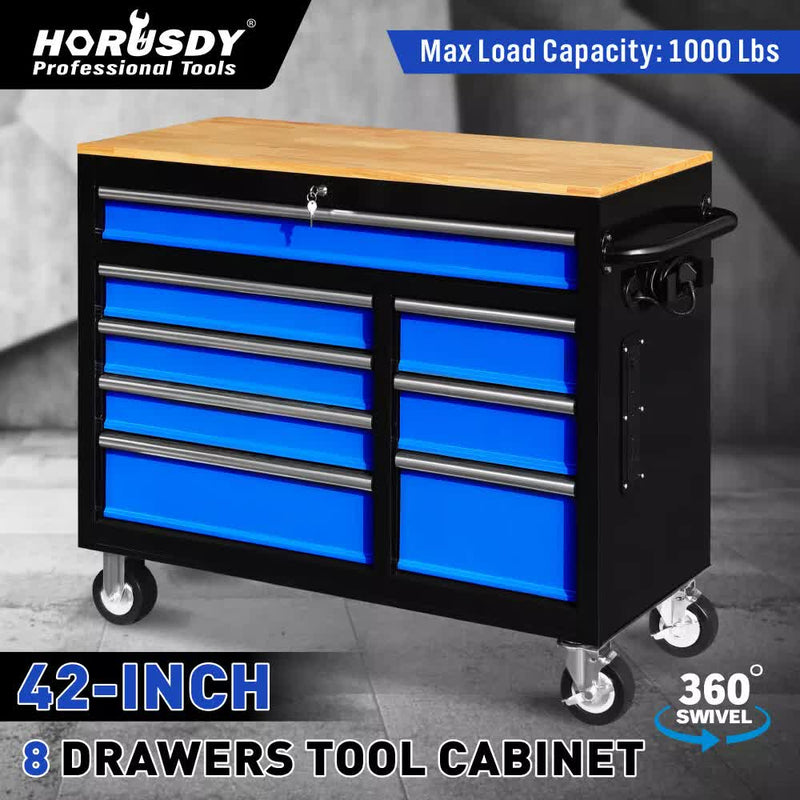 42 inch 8 Drawer Tool Cabinet 1000 lbs Casters Blue