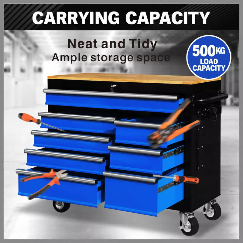 42 inch 8 Drawer Tool Cabinet 1000 lbs Casters Blue