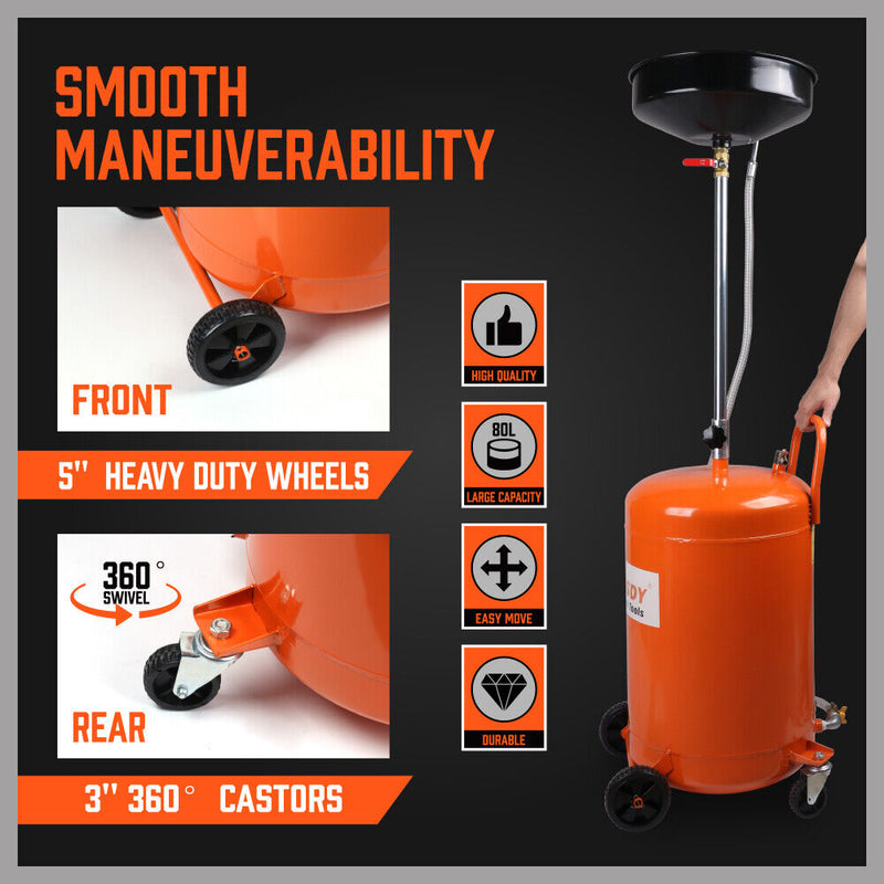 80L Pneumatic Waste Oil Drainer Fluid Transfer Tank Air Car Workshop
