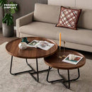 Removable Set of 2 Round Coffee Table  Walnut Nesting Side End Table Furniture