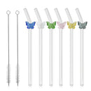 8pcs Colourful Butterfly Glass Straw Reusable Heat Resistant Proof MultiColours