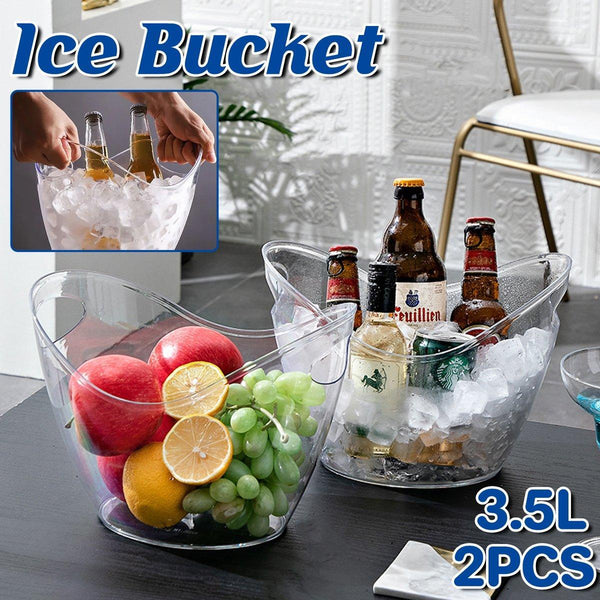 2PCS Transparent 3.5L Ice Bucket Large Capacity Wine Beer Cooler Picnic Basket