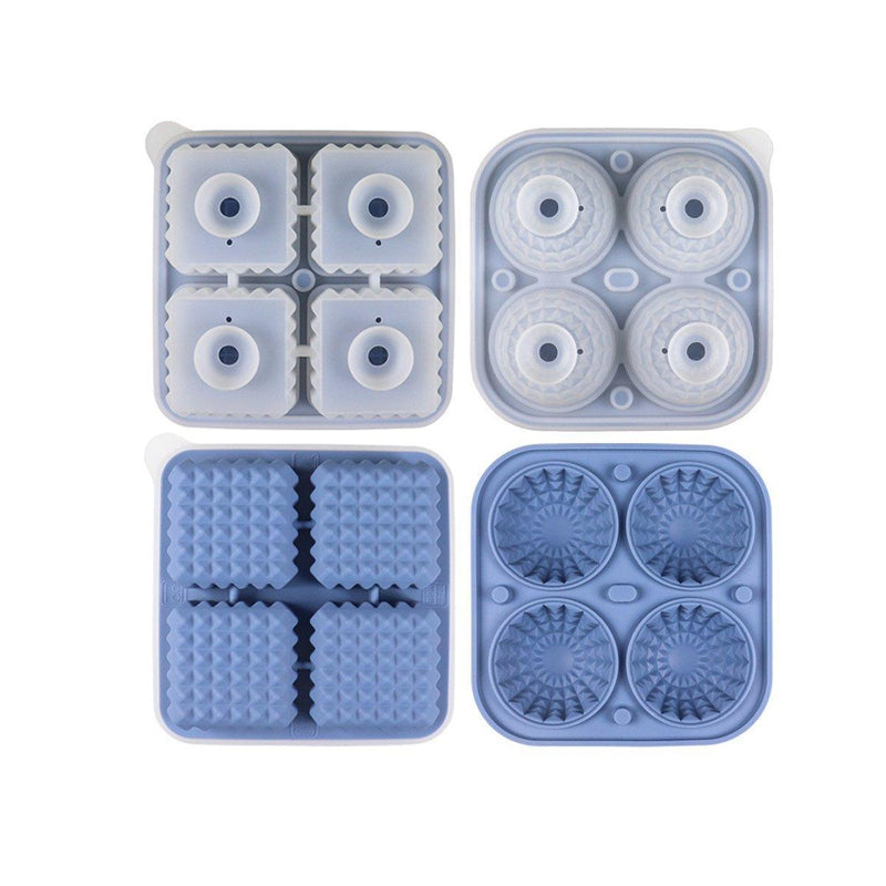 2PCS Silicone Ice Cube Tray Round and Square Ice Ball Maker for Whiskey Cocktails - Blue